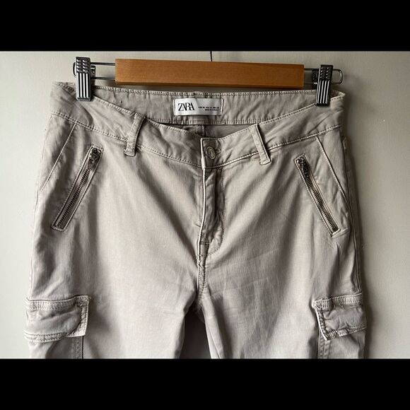 zara women khaki cargo pants size 4 - Picture 3 of 8
